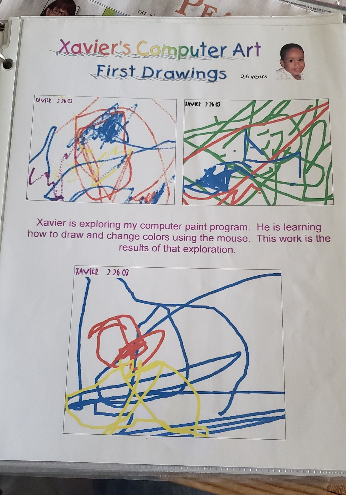 Xavier's earliest computer drawings at 2.6 years old
